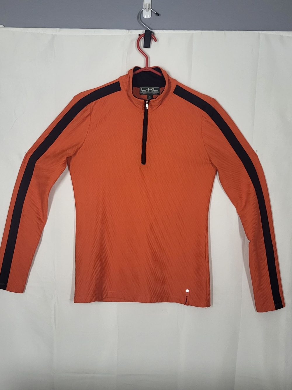 Lauren Ralph Lauren Orange Long Sleeve Half-Zip Pullover with Black Stripes